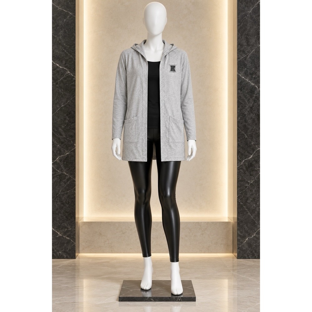 Savage X Fenty Rihanna Forever Hooded Long Jacket Gray One Size Longline Coat